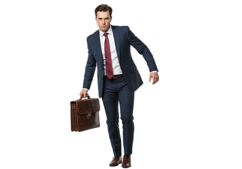 Confident Businessman Walking with Briefcase Professional Attire Suit Work Male Dark Model Style png