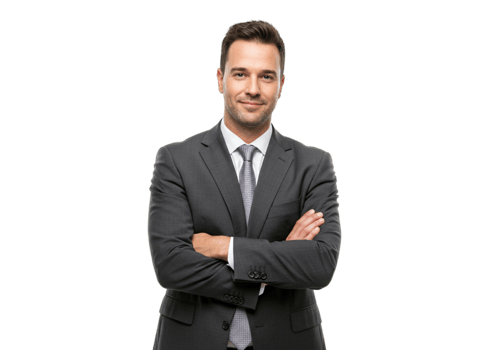 Confident Businessman Portrait Arms Crossed Professional Success Gray Suit work style leader career png