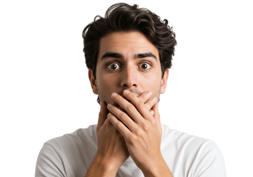Shocked Man Covering Mouth with Hands Surprised Expression Close Up Studio Shot wow face male human png
