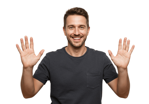 Happy Man Showing Both Hands Studio Shot Ten Fingers Smiling model black photo image person joyful png