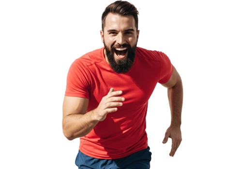 Happy Running Man Red Shirt Active Lifestyle Fitness Sport Speed Beard Energy Motion Summer Joyful png