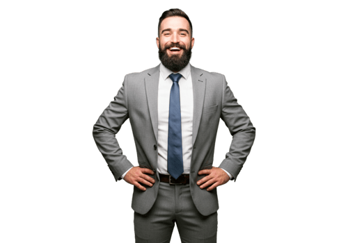 Happy Businessman Smiling Confidently in Grey Suit Professional Portrait beard model style black png
