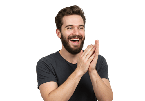 Happy Man Clapping Hands Joyful Laughter Portrait Studio Shot male smile beard model black person png