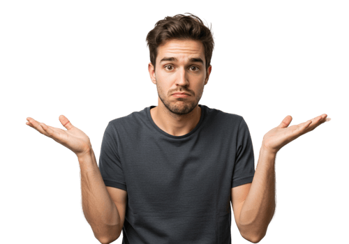 Confused Young Man Shrugging Shoulders Gesturing Uncertainty Male Arms Doubt Black Studio Choice png