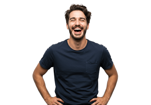 Happy Handsome Man Laughing Joyfully Studio Portrait Black Background fun male dark smile model png