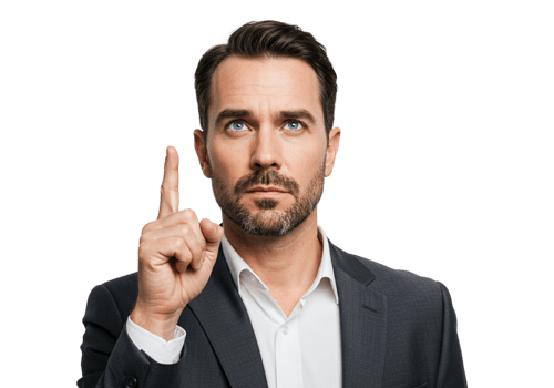Confident Businessman Pointing Upwards Serious Idea Concept Suit Male Black Image Vision Gesture png