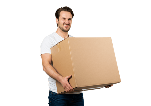 Man Straining Lifting Heavy Cardboard Box Moving Day work male tired brown large adult effort burden png