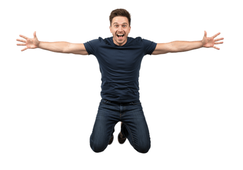 Excited Man Jumping Joyfully Arms Open Happy Expression Male Black Adult Young Studio Person Energy png