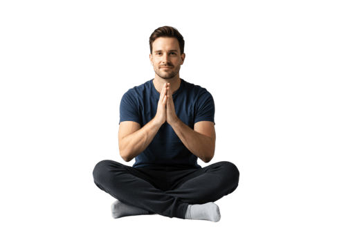 Serene Man Meditating Yoga Pose Peaceful Mindful Practice zen calm focus healthy fitness sitting png