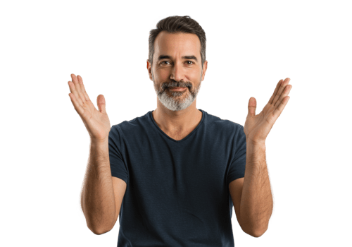 Friendly Mature Man Gesturing Open Hands Presenting Product Black Background Idea Show Male Adult png