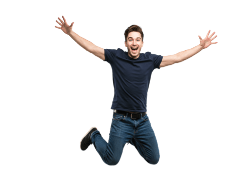 Happy Man Jumping Joyful Celebration Success Excited Young Adult Male Win Black Energy Active Studio png