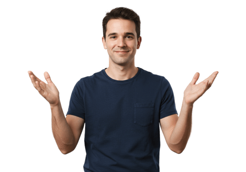 Smiling Man Presenting Product Open Hands Studio Shot Male Show Happy Model Offer Image Person png