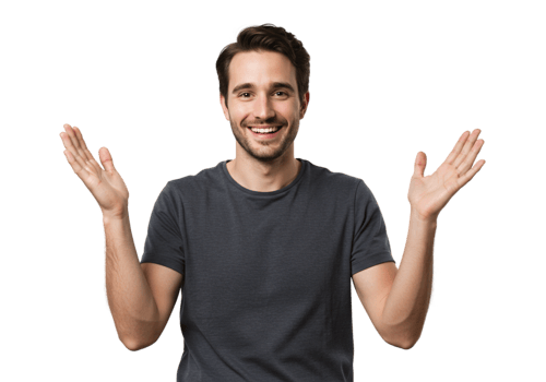 Happy Man Gesturing Open Palms Excited Expression Studio Shot Male Model Black Person Casual Joyful png