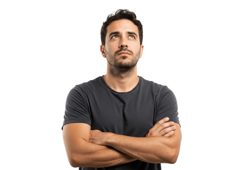 Thoughtful Man Looking Upwards Arms Crossed Dark Background Studio Portrait Male Face Hope Gaze png
