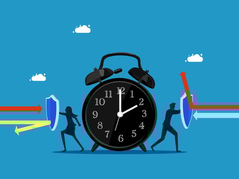 protection team holding shield to protect clock vector