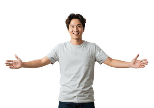 Happy Young Man Welcoming with Open Arms Studio Shot model black joyful person casual tshirt smiling png
