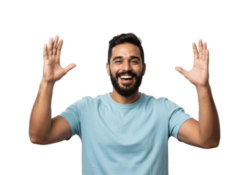 Happy Man Raising Hands in Celebration Studio Shot Male Adult Black Joyful People Person Smiling png