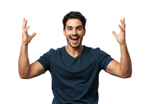 Excited Man Celebrating Success Happy Winning Gesture Portrait Male Arms Young Adult Black Joyful png