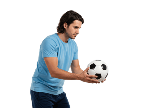 Man in Blue Shirt Holding Soccer Ball Studio Shot Game Male Sport Young Black Image Player Active png