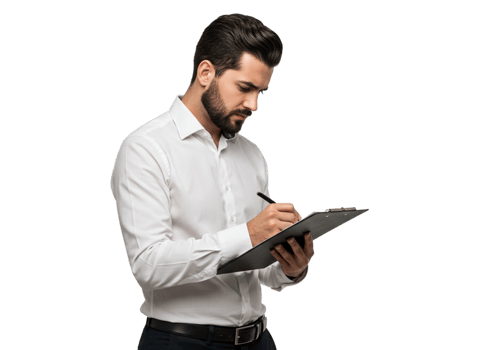 Businessman Writing Notes Clipboard White Shirt Studio Pen Work Male Black Adult Image Formal Office png