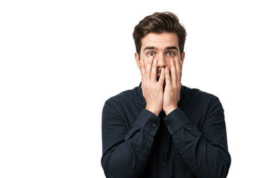 Shocked Man Covering Face Hands Studio Portrait Black Background fear male human model adult panic png