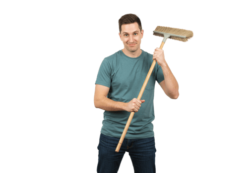 Man Holding Broom Cleaning Service Worker Studio Shot job male adult black tools person janitor png