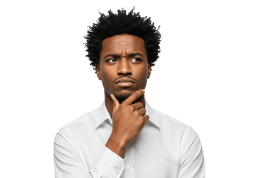 Thoughtful Young Black Man Contemplating Decision Serious Business Portrait Male Face Idea Doubt png