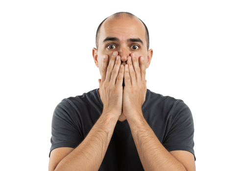 Shocked Man Covering Face Hands Studio Portrait Black Background fear male human adult photo image png