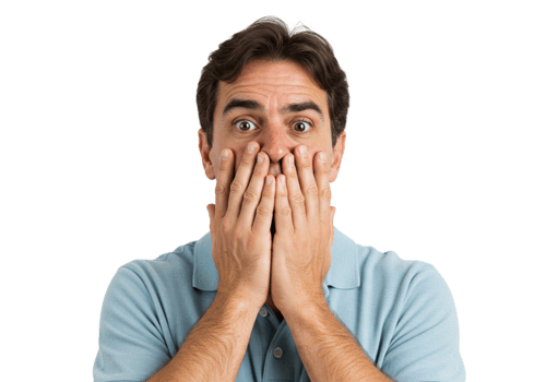 Shocked Man Covering Mouth Hands Surprise Expression Portrait face male adult human photo image png