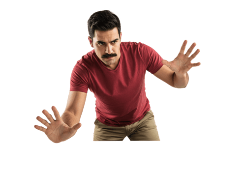 Serious Man Reaches Out Hands Intense Gaze Red Shirt Studio Male Black Adult Model Image Photo Media png