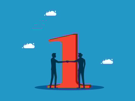 two people shaking hands with a number one on top vector
