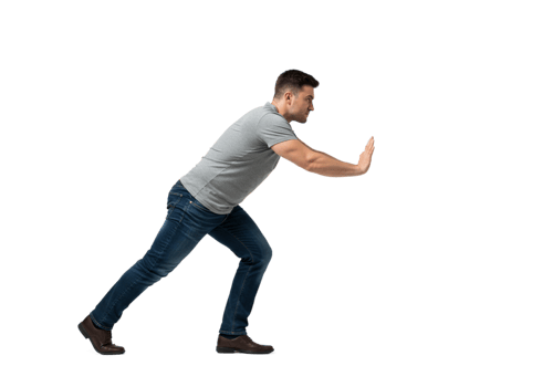 Man Pushing Invisible Wall Studio Shot Grey Shirt Jeans Pose Male Body Adult Black Image Force png