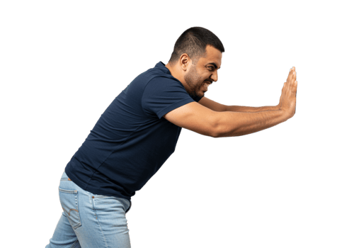 Man Pushing Invisible Wall Strong Effort Strain Tension Dark Background body power force image png