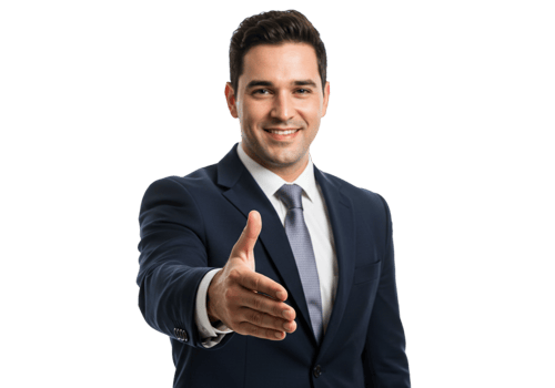 Smiling Businessman Offering Handshake Professional Deal Suit Happy Image Office Success Meeting png