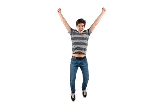 Excited Teenager Joyful Jump Black Background Studio Shot Boy Fun Leap Happy Youth Jeans Shirt png