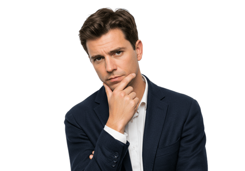 Serious Businessman Pensive Thoughtful Portrait Studio Black Background male suit face model image png