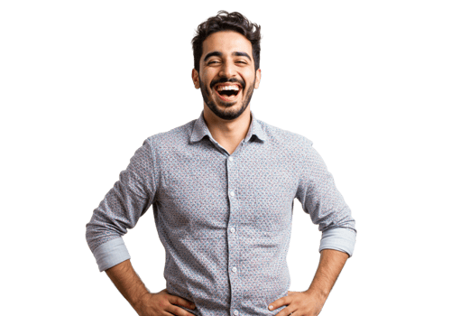 Happy Man Laughing Joyful Expression Portrait Studio Shot fun male dark smile model beard person png