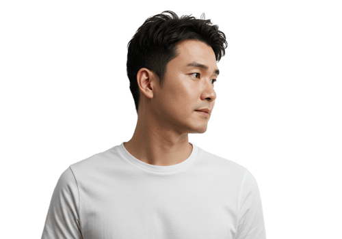 Portrait of a Young Asian Man Wearing a White TShirt Face Male Look Calm Model Clean Style Studio png
