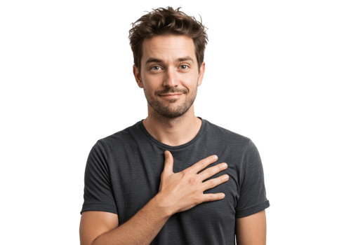 Honest Man Hand on Chest Showing Sincerity Trust Male Adult Truth Faith Studio Person Belief Serious png
