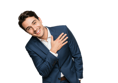 Happy Businessman Smiling Confidently Hand on Chest Portrait suit model black image studio person png