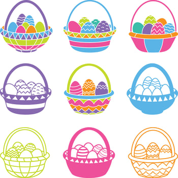 Easter Eggs in Baskets Set, Colorful Easter Egg Baskets Illustration vector