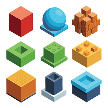 Stylized Illustration of 3D Building Blocks, Cubes, and Bricks in an Isometric View vector