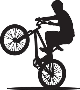 illustration of a silhouette of a person doing a wheelie on a bicycle. The background is white vector