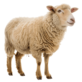 A fluffy sheep stands with a confident posture, showcasing its thick wool coat and friendly expression png