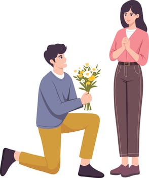 Boy Propoe to Woman with bouquet vector