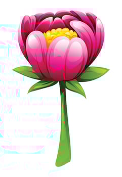Pink peony flower with stem. Cartoon illustration vector