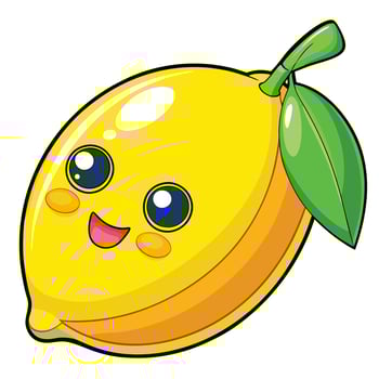 a cartoon lemon with eyes and a green leaf vector