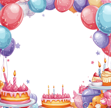 Birthday frame with balloons and cake png