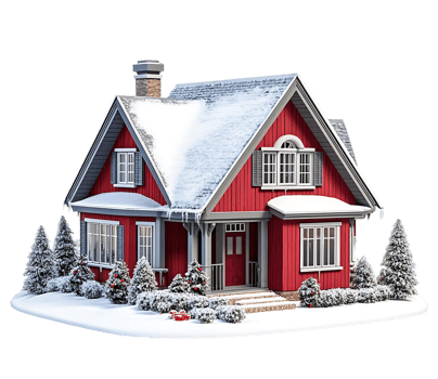 A red house with snow on the ground png