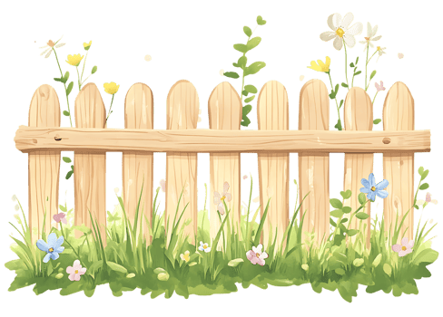 A wooden fence with flowers and grass png